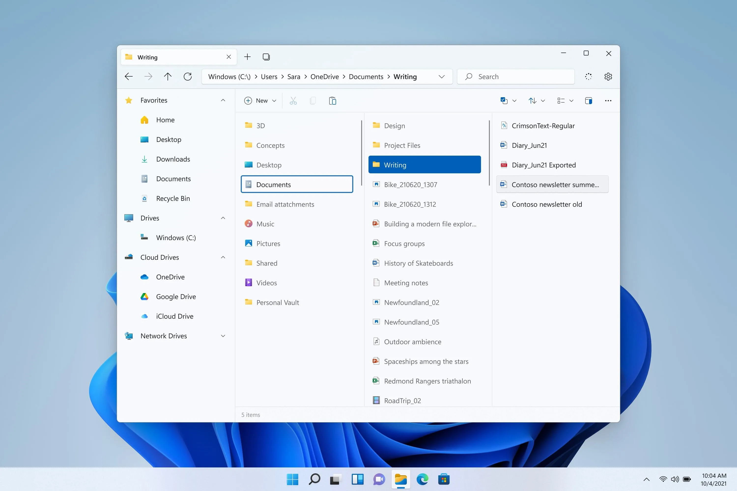A screenshot of column view in Files v2.