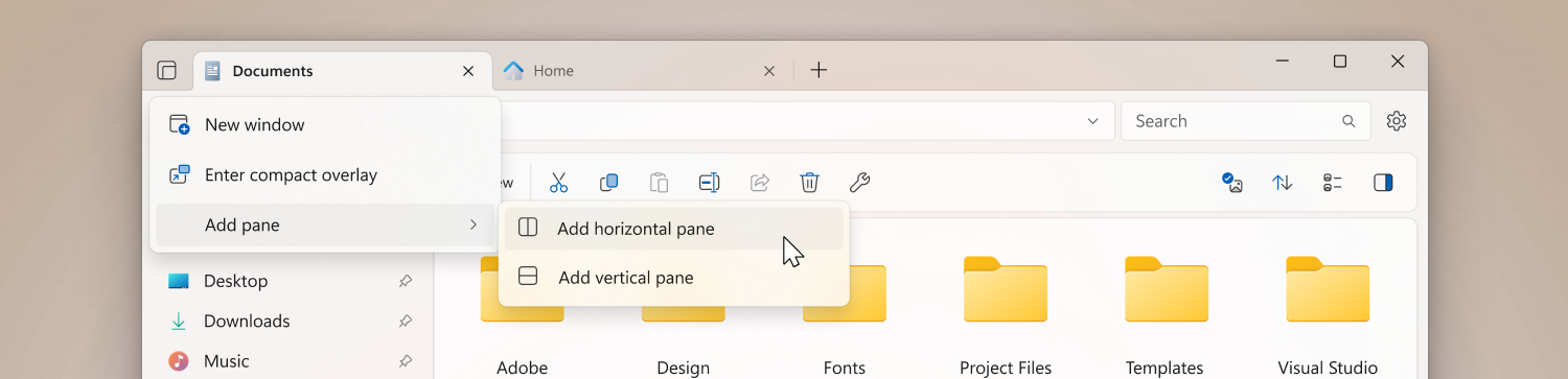 Add pane flyout